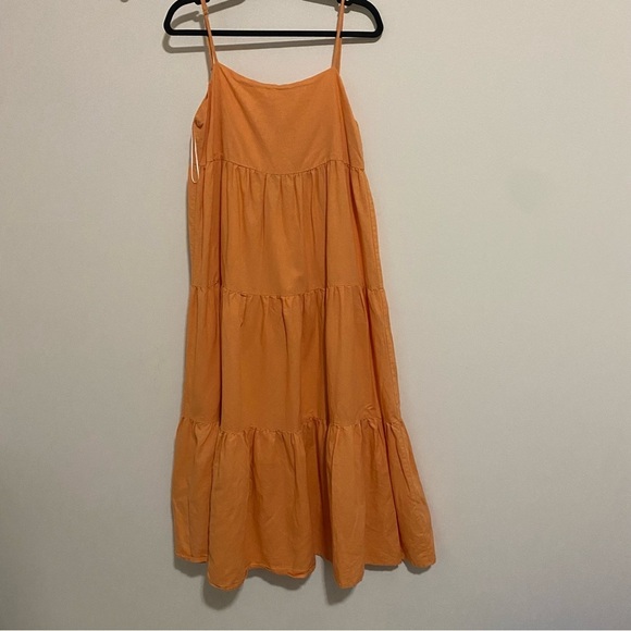 Charlie Holiday Orange Tiered Linen Maxi Dress size Small - Picture 2 of 11